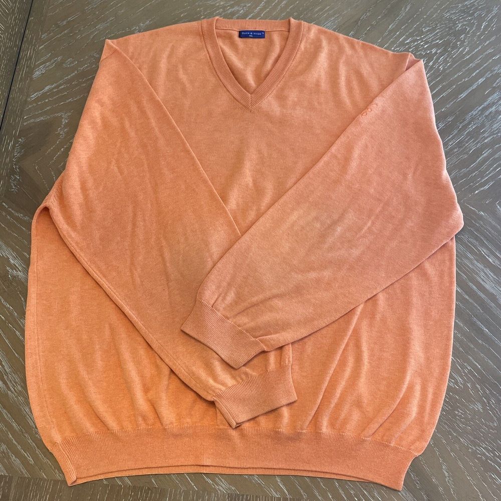 Duck & Hyde Sweater Mens XXL Orange Pima Cotton‎ Pullover V-neck Great Condition